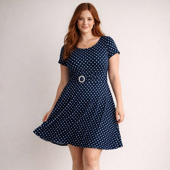 Tradition Dresses & Skirts - 👗 Tradition Navy Polka Dot Fit & Flare Dress — Classic Retro Style